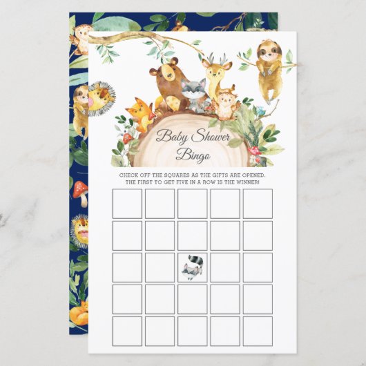 Greenery Woodland Animals Baby Shower Bingo Game (Front/Back)