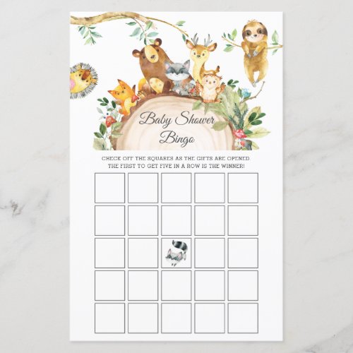 Greenery Woodland Animals Baby Shower Bingo Game