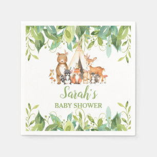 Greenery Woodland Animals Baby Shower Birthday Boy Napkins