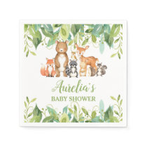 Greenery Woodland Animals Baby Shower Birthday Boy Napkins