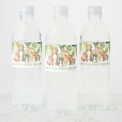 Greenery Woodland Animals Baby Shower Birthday Boy Water Bottle Label