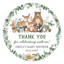 Greenery Woodland Animals Baby Shower Birthday  Cl Classic Round Sticker