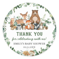 Greenery Woodland Animals Baby Shower Birthday  Cl Classic Round Sticker