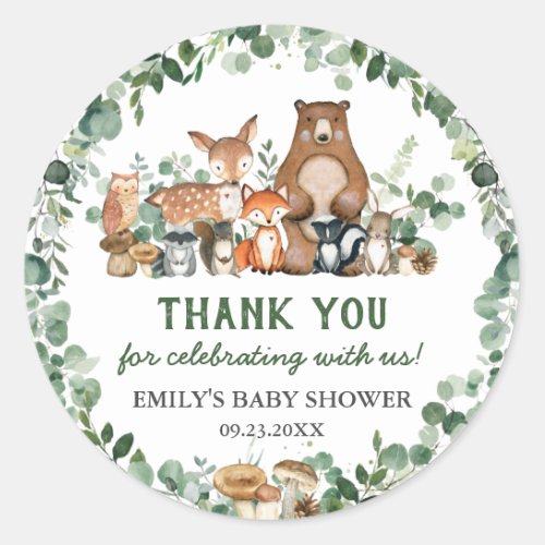Greenery Woodland Animals Baby Shower Birthday  Cl Classic Round Sticker