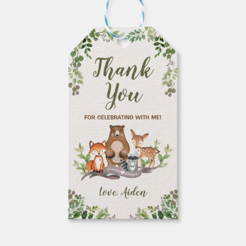 Greenery Woodland Animals Baby Shower Birthday Gift Tags