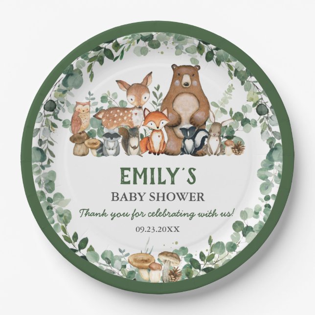 Greenery Woodland Animals Baby Shower Birthday   P Paper Plates (Front)
