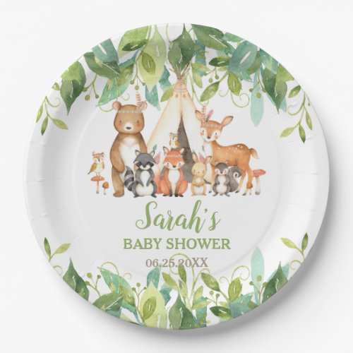Greenery Woodland Animals Baby Shower Birthday Paper Plates