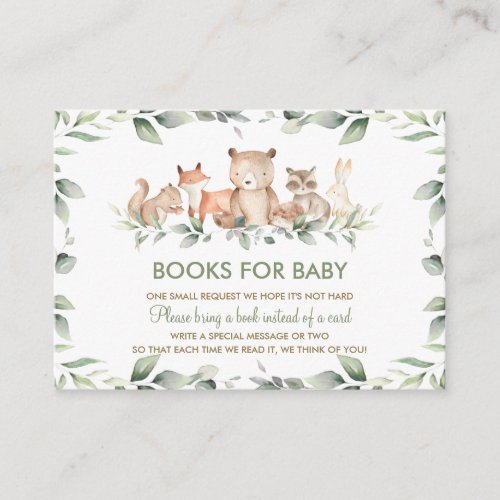 Greenery Woodland Animals Baby Shower Bring a Book Enclosure Card