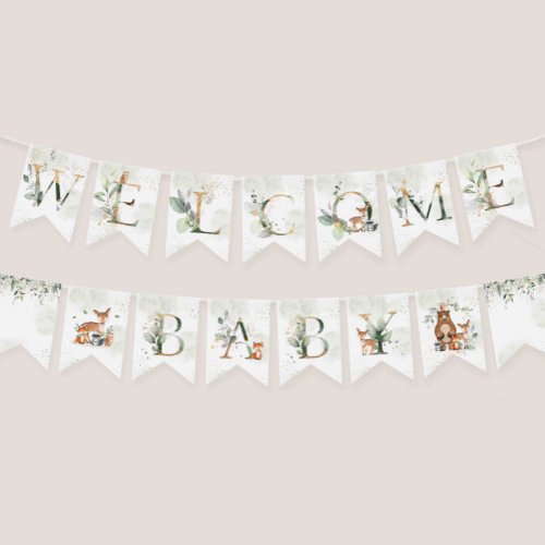 Greenery Woodland Animals Baby Shower Decorations Bunting Flags
