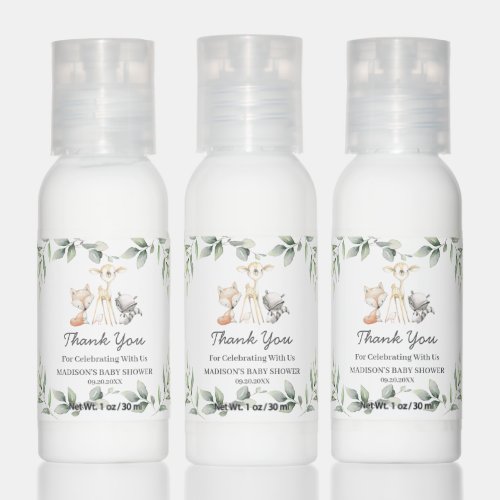 Greenery Woodland Animals Baby Shower Favor Hand Lotion