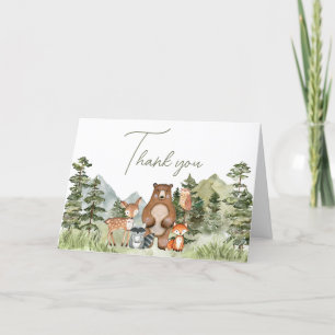 Greenery Woodland Animals Baby Shower Letterpress Thank You Card