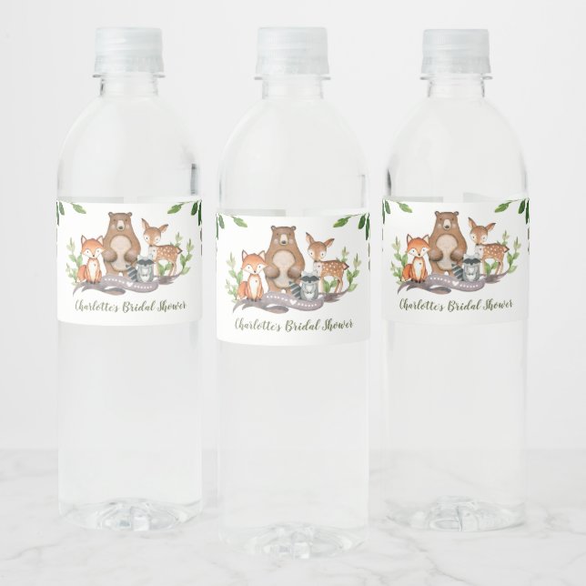 Greenery Woodland Animals Baby Shower Party Favors Water Bottle Label (Bottles)