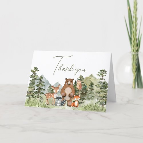 Greenery Woodland Animals Baby Shower  Thank You Card