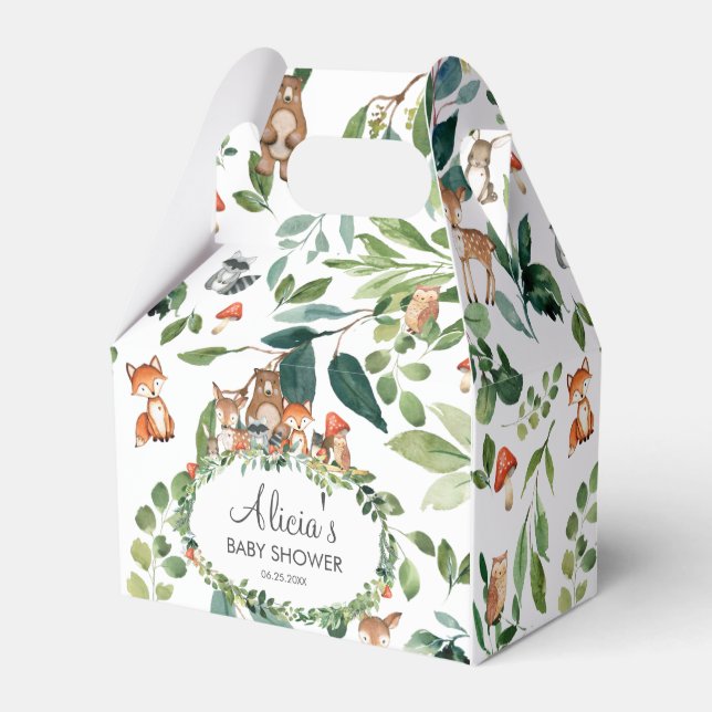 Greenery Woodland Animals Baby Shower Thank You Favor Boxes (Front Side)