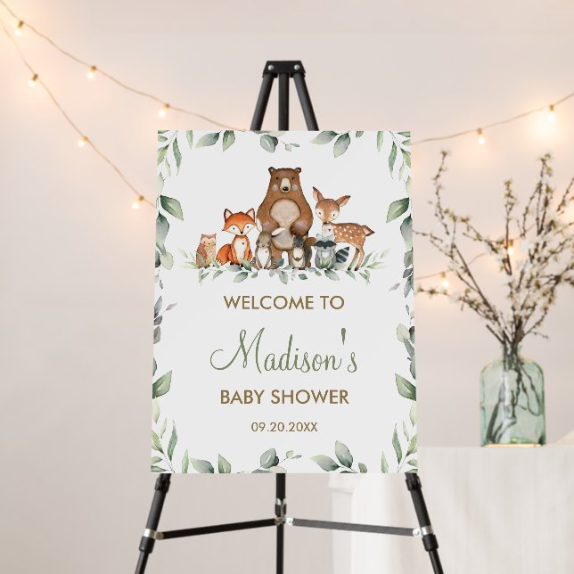 Greenery Woodland Animals Baby Shower Welcome  Foa Foam Board (In Situ (Stand))