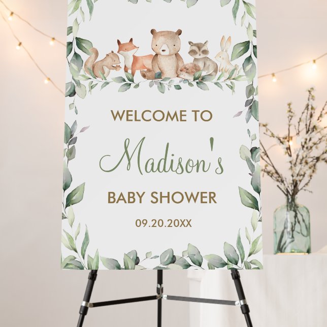 Greenery Woodland Animals Baby Shower Welcome  Foam Board (In Situ (Stand))