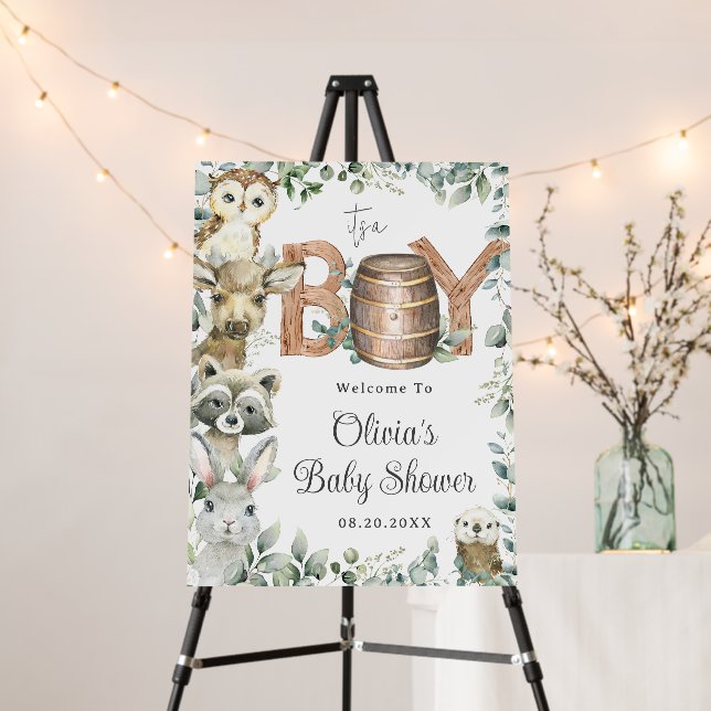 Greenery  Woodland Animals Baby Shower Welcome  Foam Board (In Situ (Stand))