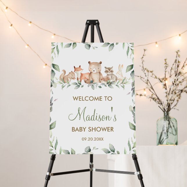 Greenery Woodland Animals Baby Shower Welcome  Foam Board (In Situ (Stand))