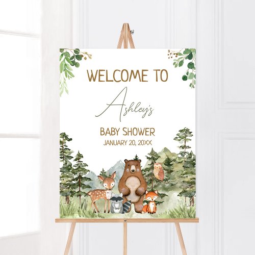 Greenery Woodland Animals Baby Shower Welcome Poster