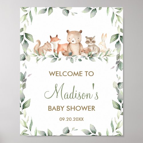 Greenery Woodland Animals Baby Shower Welcome Sign