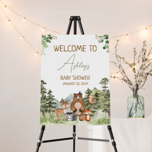 Greenery Woodland Animals Baby Shower Welcome Sign