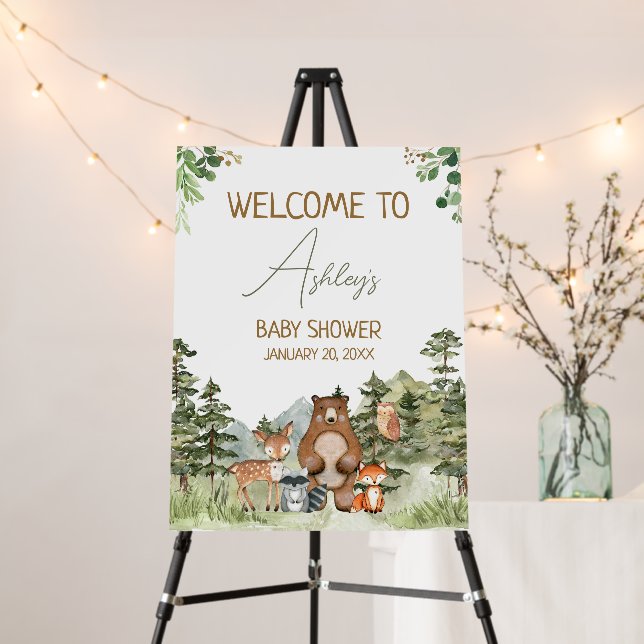 Greenery Woodland Animals Baby Shower Welcome Sign (In Situ (Stand))
