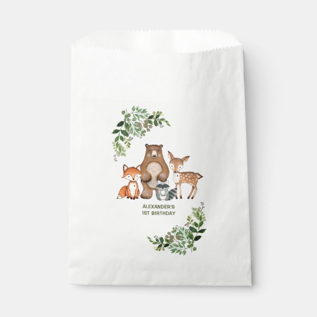 Greenery Woodland Animals Birthday Baby Shower Favor Bag (Front)