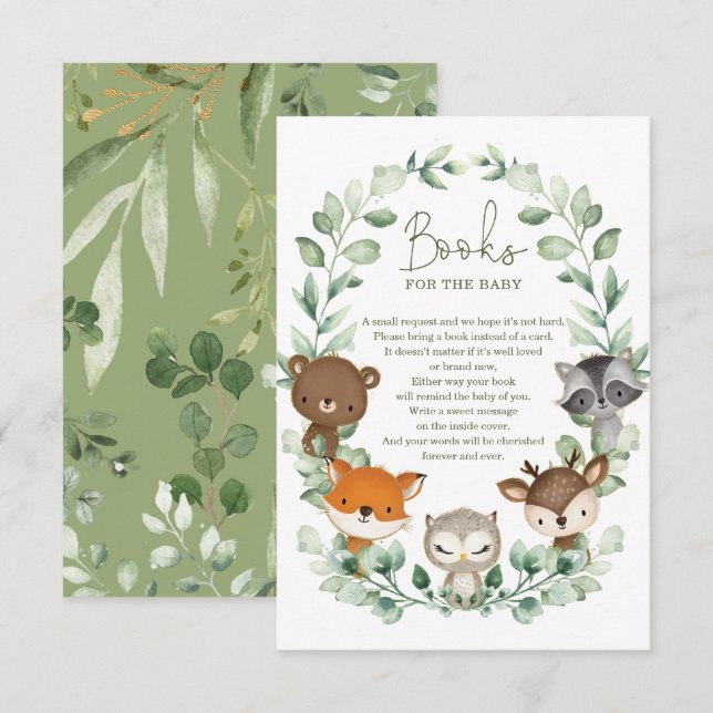 Greenery Woodland Animals Books for Baby Enclosure Card (Front/Back)