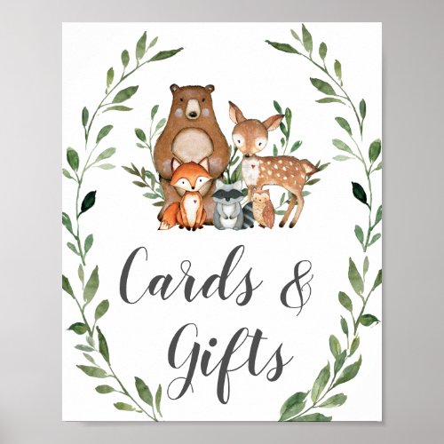 Greenery Woodland Animals Cards and Gifts Sign 