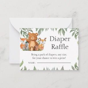 Greenery Woodland Animals Diaper Raffle Note Card