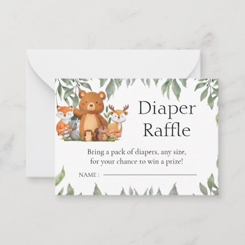 Greenery Woodland Animals Diaper Raffle Note Card