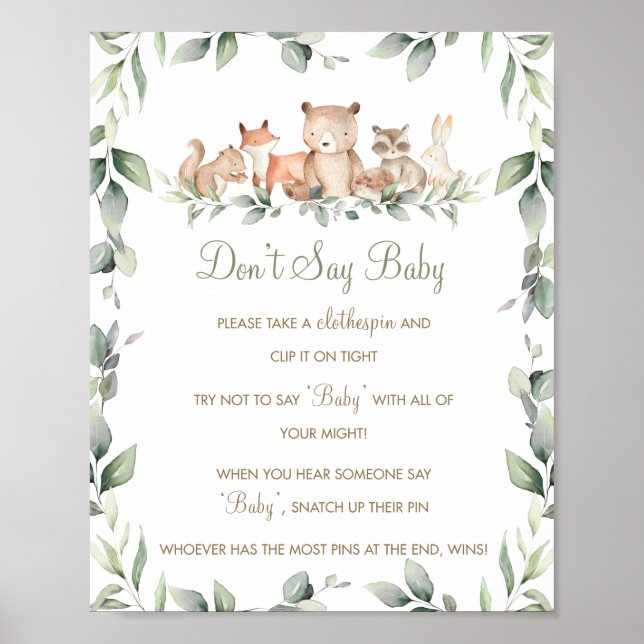Greenery Woodland Animals Don't Say Baby Game Poster (Front)