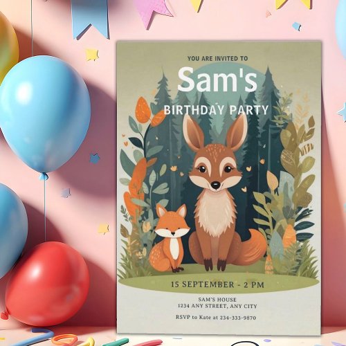 Greenery Woodland Animals Fox Any Age Birthday Invitation