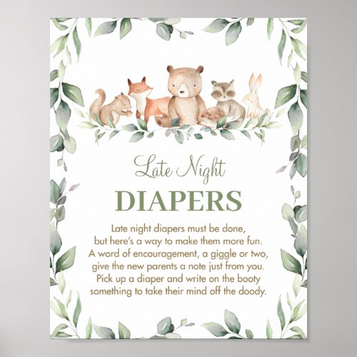 Greenery Woodland Animals Late Night Diapers Sign