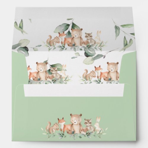 Greenery Woodland Animals Neutral Baby Shower Envelope