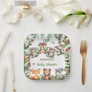 Greenery Woodland Animals Rustic Boho Baby Shower  Paper Plates