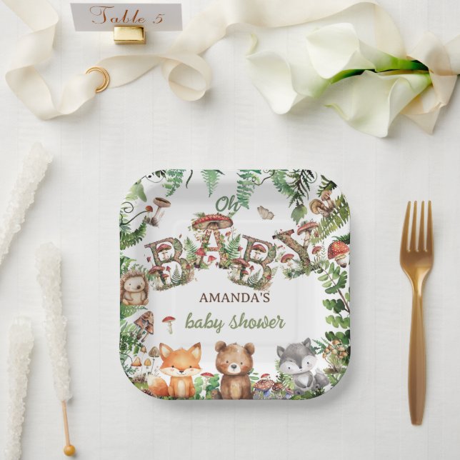 Greenery Woodland Animals Rustic Boho Baby Shower  Paper Plates (Wedding)