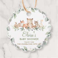 Greenery Woodland Animals Twins Baby Shower Favor  Favor Tags