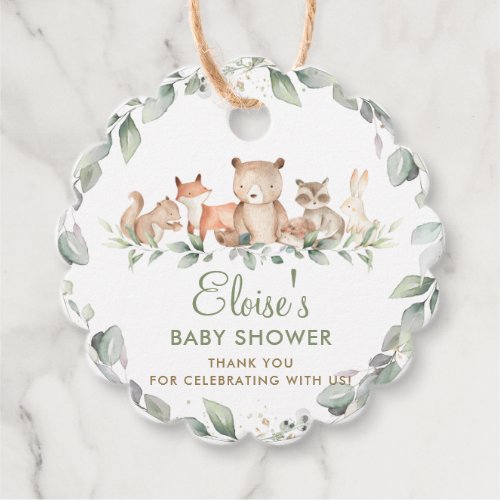 Greenery Woodland Animals Twins Baby Shower Favor  Favor Tags
