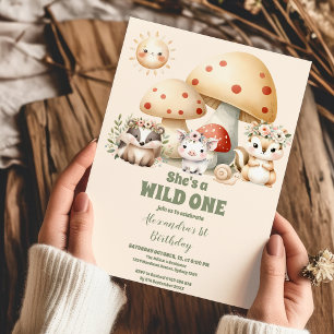 Greenery Woodland Animals Wild ONE 1st Birthday Invitation