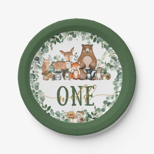 Greenery Woodland Animals Wild One 1st Birthday Paper Plates