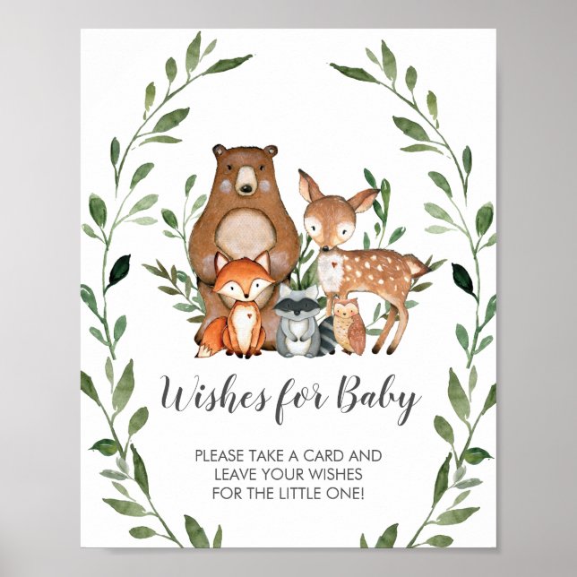 Greenery Woodland Animals Wishes for Baby Sign (Front)
