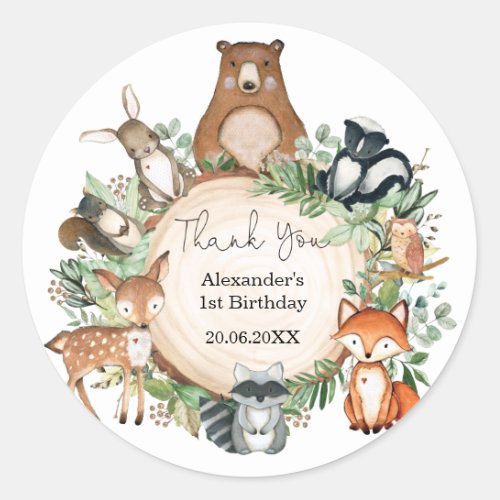 Greenery Woodland Baby Animals Birthday Favors Classic Round Sticker