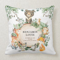 Greenery Woodland Baby Animals Nursery Keepsake Throw Pillow