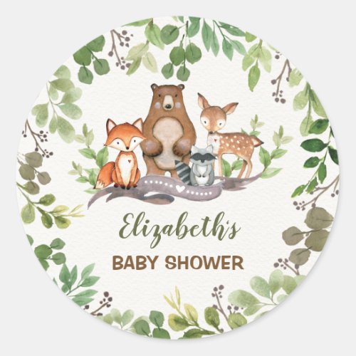 Greenery Woodland Baby Animals Thank You Favors Classic Round Sticker