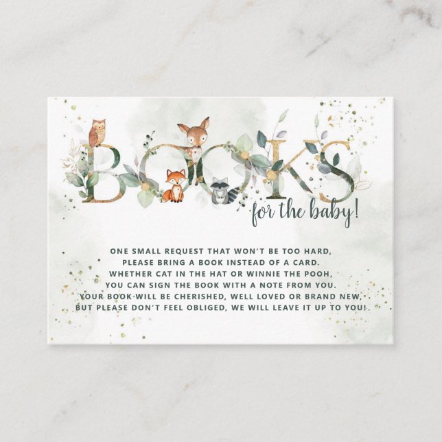 Greenery Woodland Baby Shower Books for the Baby Enclosure Card (Front)