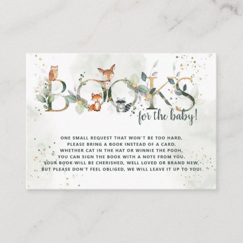 Greenery Woodland Baby Shower Books for the Baby Enclosure Card
