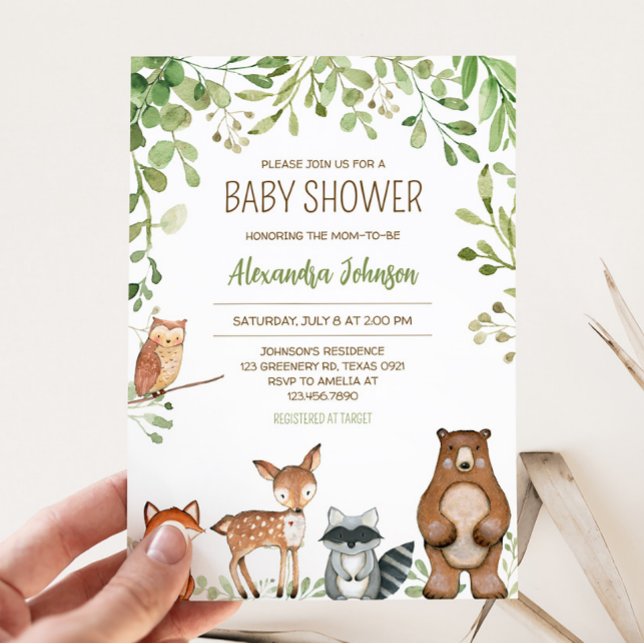 Greenery Woodland Baby Shower  Invitation (Forest Animals Baby Shower Invitation)