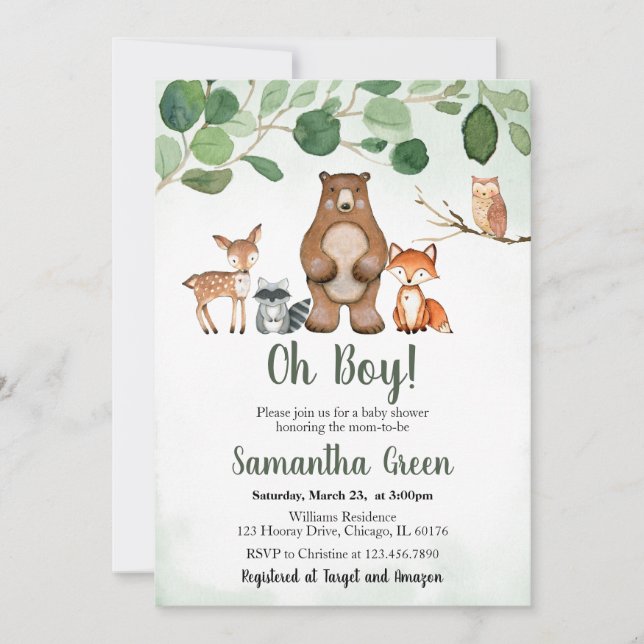 Greenery Woodland Baby Shower Invitation (Front)