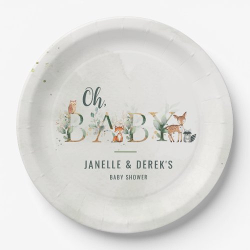 Greenery Woodland Baby Shower  Paper Plates